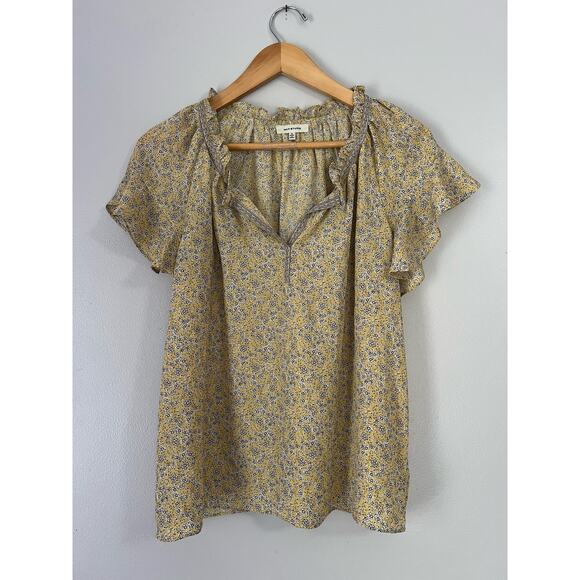 Max Studio Womens Pale Yellow Floral Print Flutter Sleeve Top Size Small - Picture 1 of 5